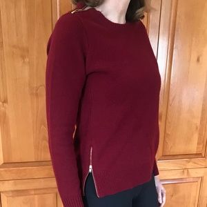 J. Crew Lambswool Burgundy Sweater Double Zip - M